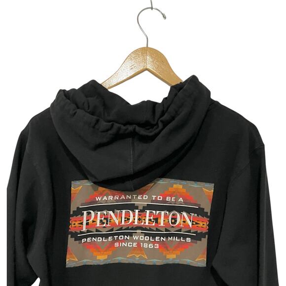 Pendleton Woolen Mills Hoodie Black Sweatshirt Pullover Aztec Graphic Adult Sz S - Picture 2 of 6
